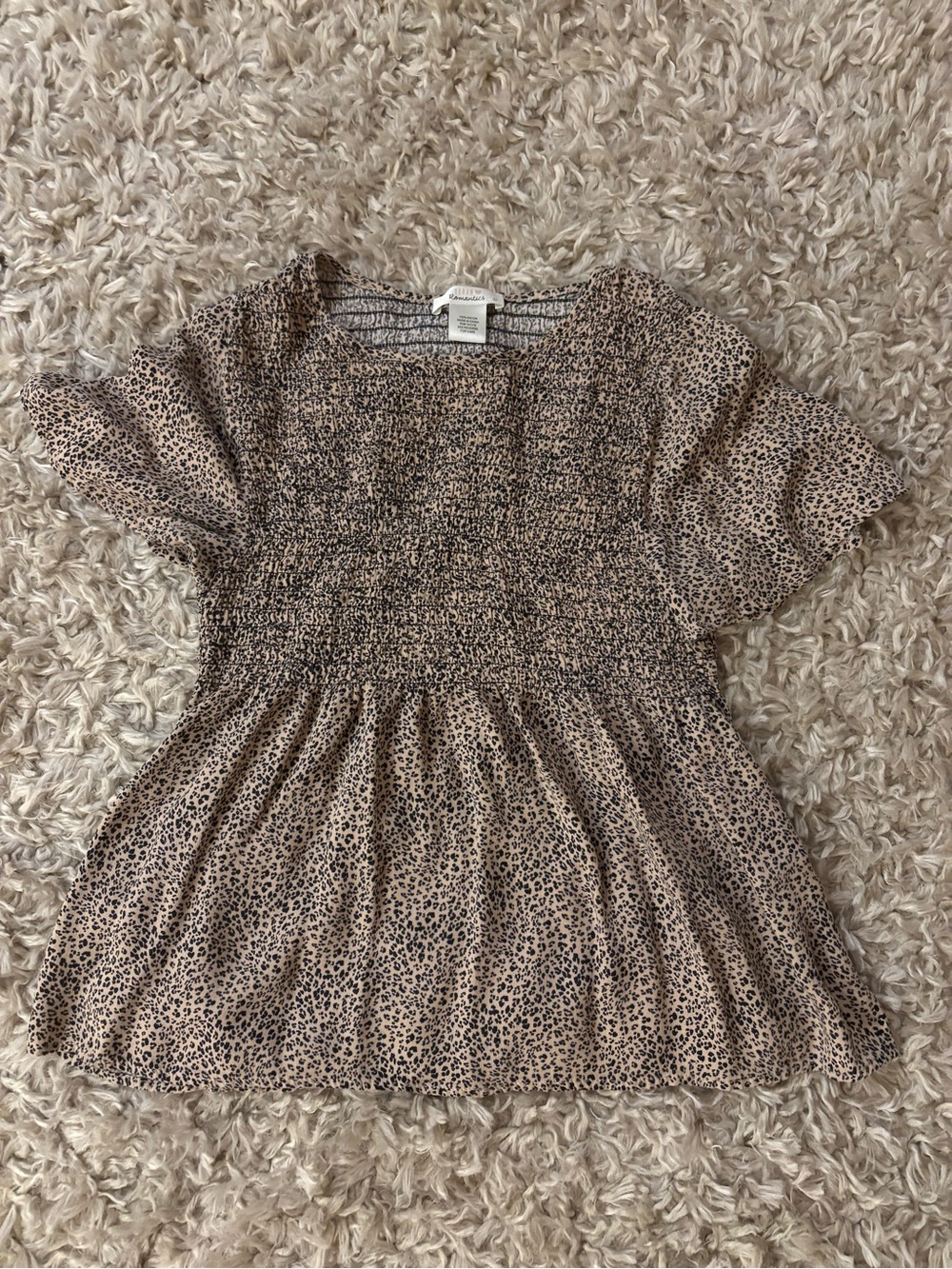 Urban Romantics Smocked Animal Print Babydoll Top Large